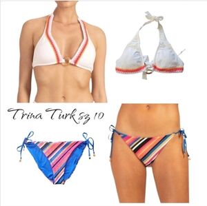 Trina Turk Tulum Halter Top & Lux Pique Bottom Bikini Set 10 White Multi